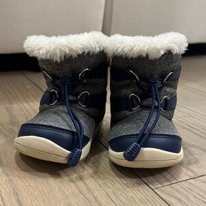 Toddler Navy and Gray Faux-Fur Winter Boots